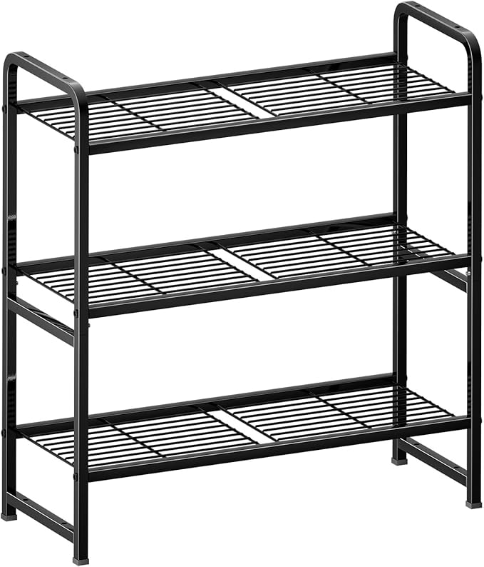 30 Inch Wide Shelving Unit, 3 Tier Wire Storage Rack for Pantry Closet, Stackable, Heavy Duty Metal, Black