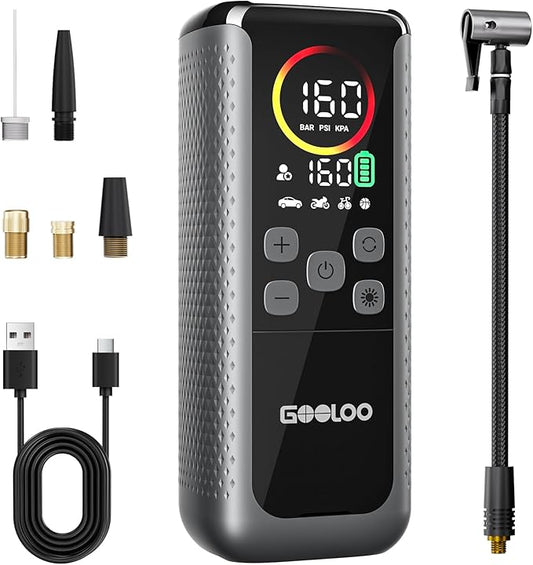 GOOLOO GT160 DUAL Tire Inflator Portable Air Compressor, 4X Faster Dual Cylinder & Upgraded Color LED Screen Portable Air Pump for Car Tires, Auto Shut-off Electric Bike Tire Pump with Pressure Gauge