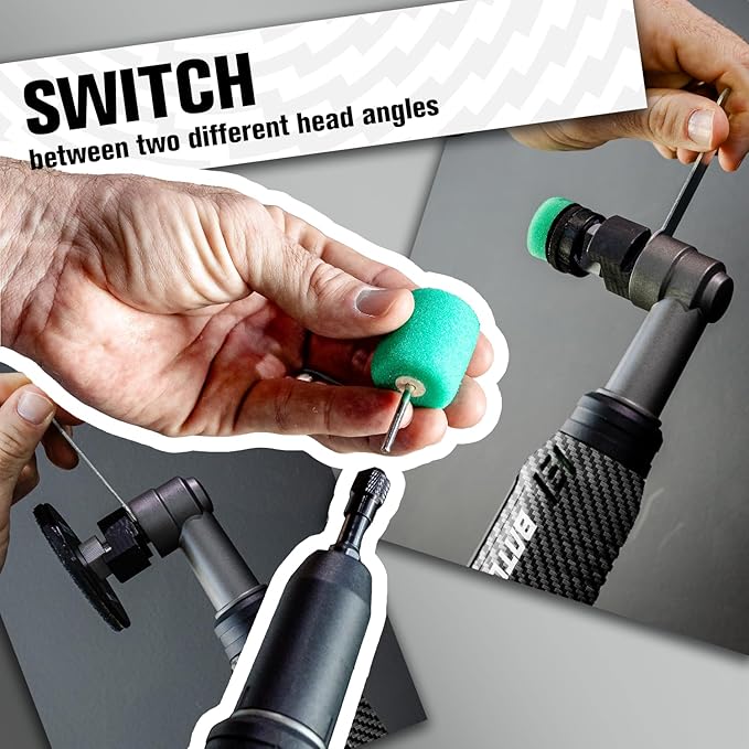 BATOCA S6 Mini Cordless Polisher for Car Detailing, 2x2.0Ah Batteries, 0mm Rotary Buffer & 12mm Dual Action Polisher 1-3 Inch, 2 Different Speeds Heads Systems, 4.2k-21k, 1-5k RPM Carbon Style