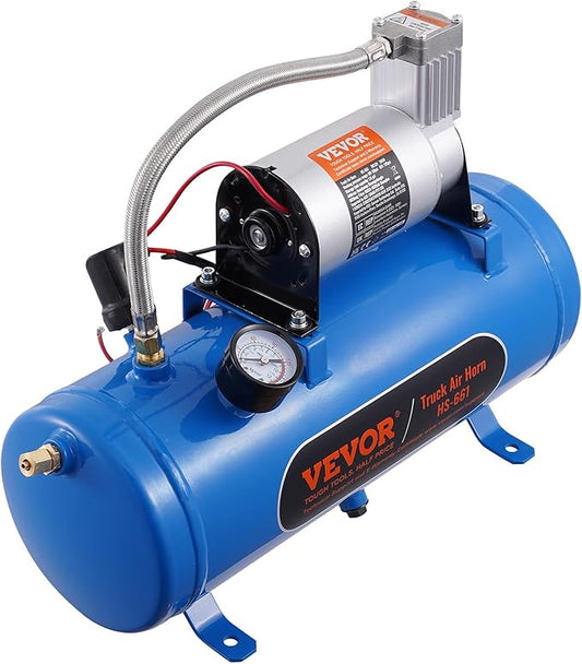 VEVOR 12V Air Compressor with 1.6 Gallon Tank, Train Horn Compressor, 120 psi Working Pressure, Inflating Tires, Air Mattresses
