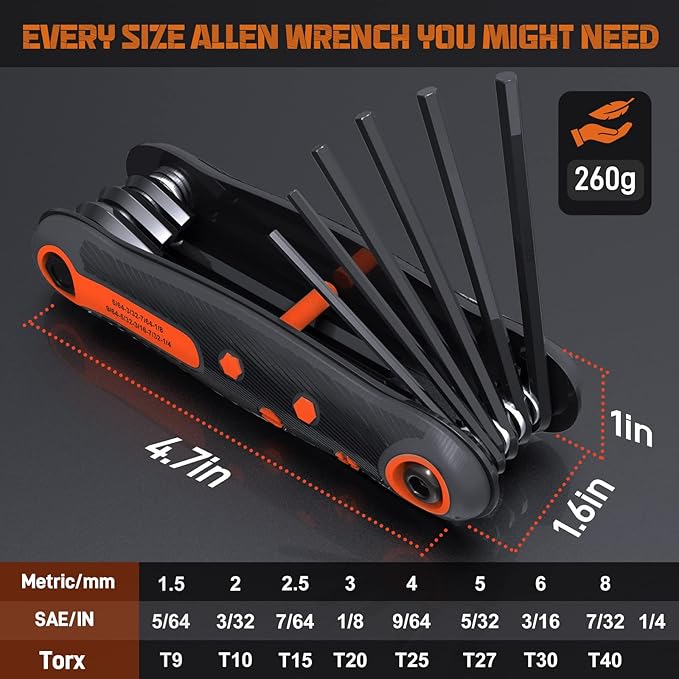 DISEN 25-Piece Folding Allen Key Set - 3-Pack SAE & Metric Hex Key, Torx Star Key Set, Portable Keyhook, Heat Treated Chrome Vanadium Steel Allen Wrenches