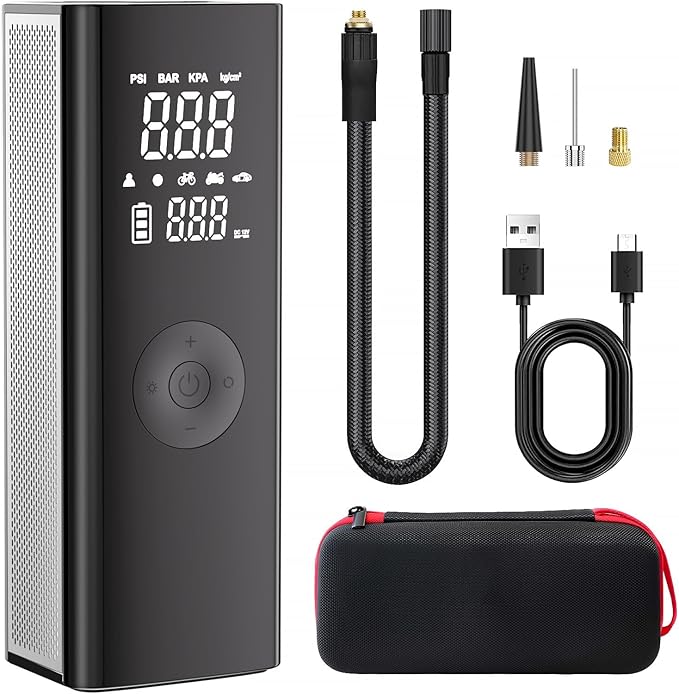 FLYKID Tire Inflator Portable Air Compressor,5X Fast Cordless Air Pump for Car Tires with Powerful Battery,150PSI Portable Air Compressor with Digital Pressure Gauge for Cars, Bike & Motorcycle,Ball