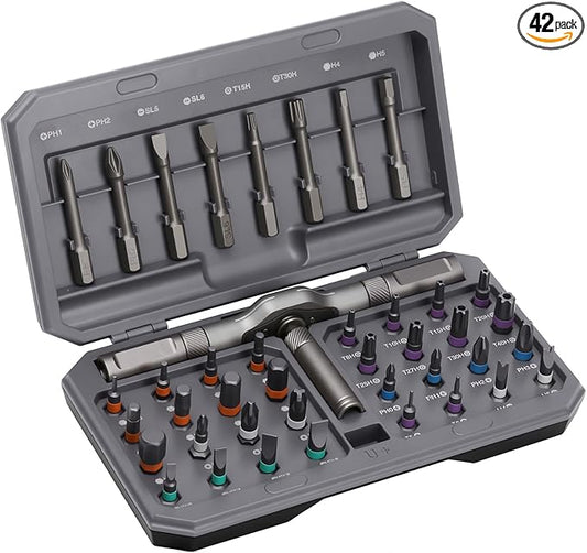 42-in-1 Magnetic Ratchet Screwdriver Set, Professional T-Handle Multi Bit Tool Kit with S2 Steel Bits, Portable Repair Set with Compact Case for Gifts, Electronics, Furniture & DIY