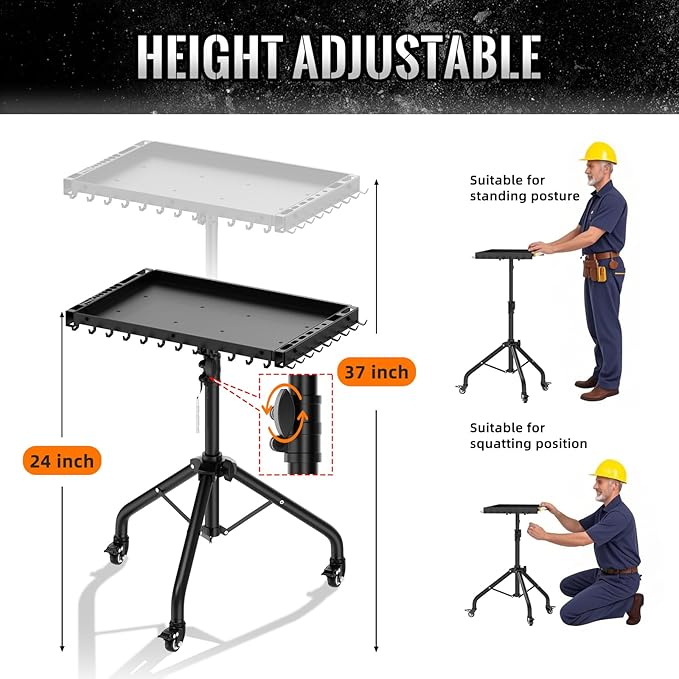 Rolling Tool Utility Cart with Wheels, Work Bench for Garage with Magnetic Tray Mechanic Tool Organizer Rolling Tray Storage Tool Cart