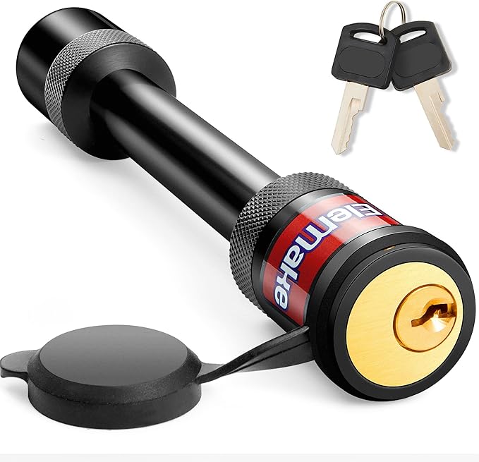 Elemake Hitch Pin Lock - Trailer Hitch Lock 5/8" Pin Tow Receiver Lock, Anti-Rust Brass Core Extra Long 3-1/2" Effective Length for Class III-V Receivers (2", 2-1/2"), Heavy Duty 20,000 LBS Towing