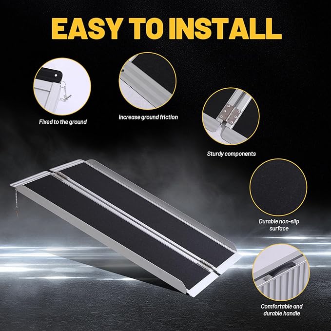 3FT Portable Wheelchair Ramp Anti-Slip Aluminum Folding Portable Ramp 800LBS Capacity Folding Non-Slip Aluminum Handicap Ramp, for Home Steps, Stairs, Doorways, Car, Curbs(3FT Using Height 3-9inch)