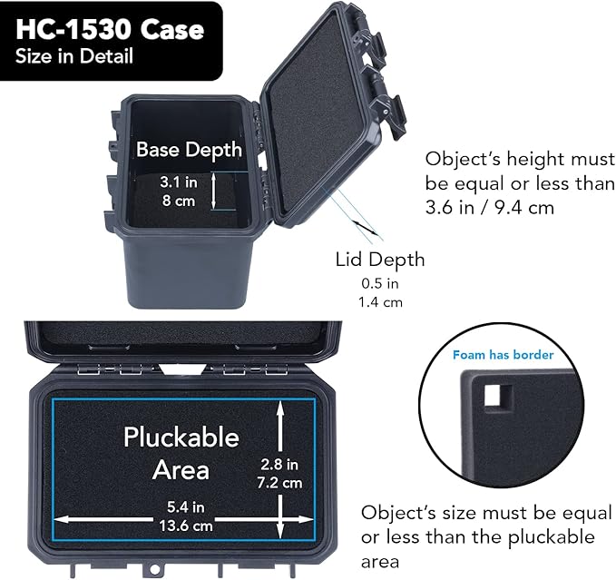 Lykus HC-1530 Mini Hard Case Dry Box with Foam Insert, Interior Size 5.8x3.3x3.7 in, IP66 Splash-Proof, Suitable for Cellphones, Tools, Small Devices and More