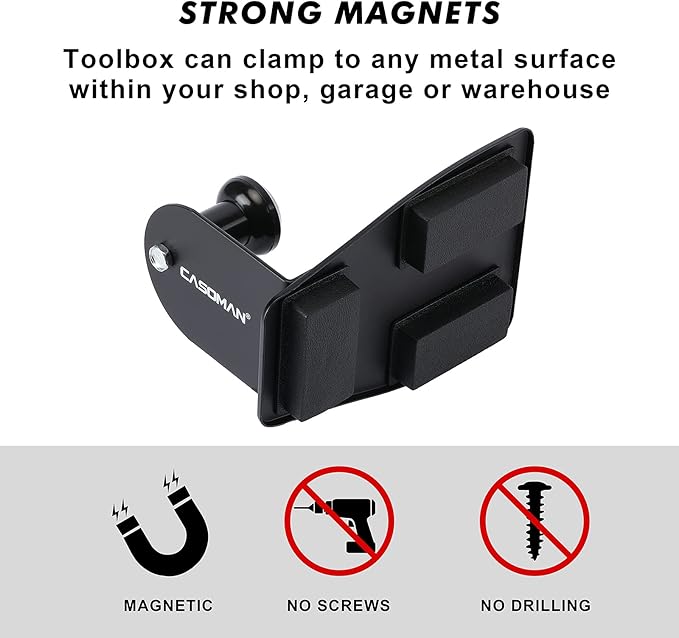 CASOMAN Magnetic Toolbox Shelf, Tray, Paper Towel Holder, 4-Piece Set, Black, Variety of Use, Durable, Magnets Any Metal Surface
