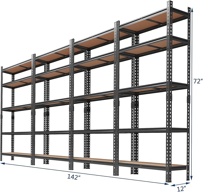 Storage Shelves 5 Tier Garage Shelving Heavy Duty Adjustable Metal Shelving Unit, Garage Shelves for Basement, Warehouse, Pantry, Closet, Kitchen 72" H x 35.5" W x 12" D, Black,4 Pack