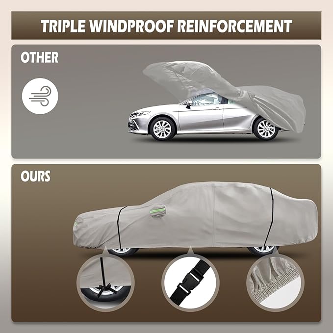 Migaven Car Cover Fit for Toyota Corolla 2000-2025, Honda Civic 1991-2025, Waterproof Full Exterior Cover Sun Rain Protection with Door Zipper and Cotton Lining