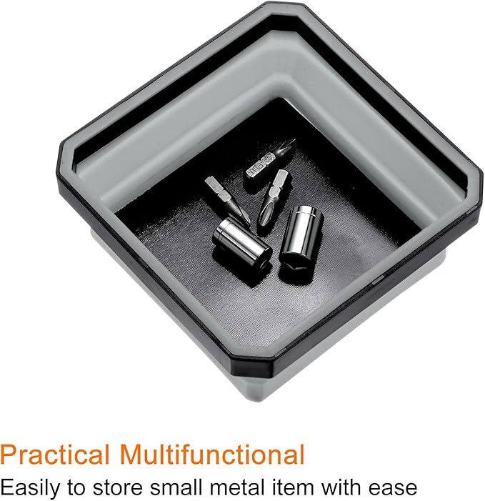 HARFINGTON 2Pcs Collapsible Magnetic Parts Tray Foldable Tool Trays Square Small Metal Parts Organiser for Fixing Screw Bolts Nuts Washers Pins, Grey
