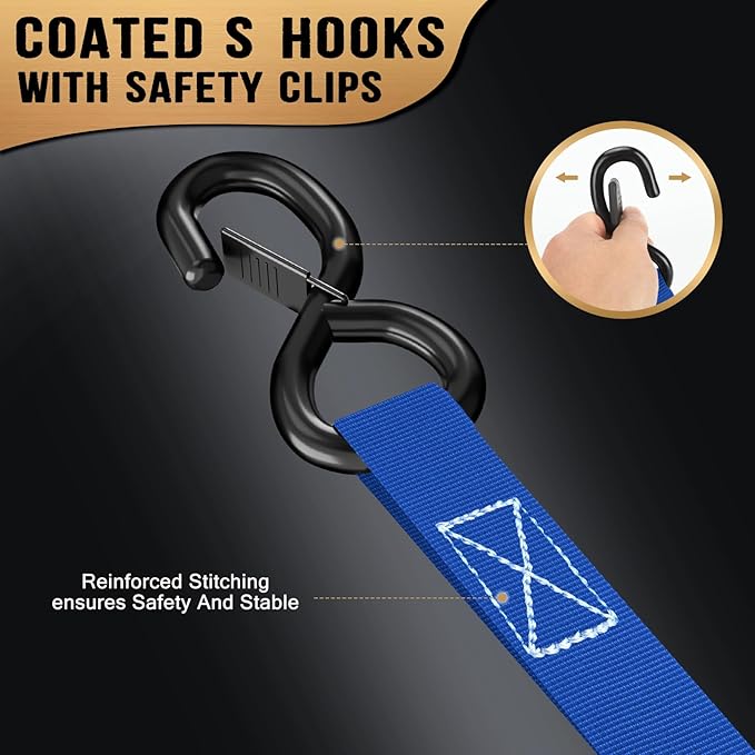 10FT Retractable Ratchet Straps(4-Pack) - 1 Inch (1800 LB Break Strength) Heavy Duty Self Retracting Ratchet Straps with Soft Loops & Storage Bag for Household, Motorcycle, Truck, ATV(Blue)