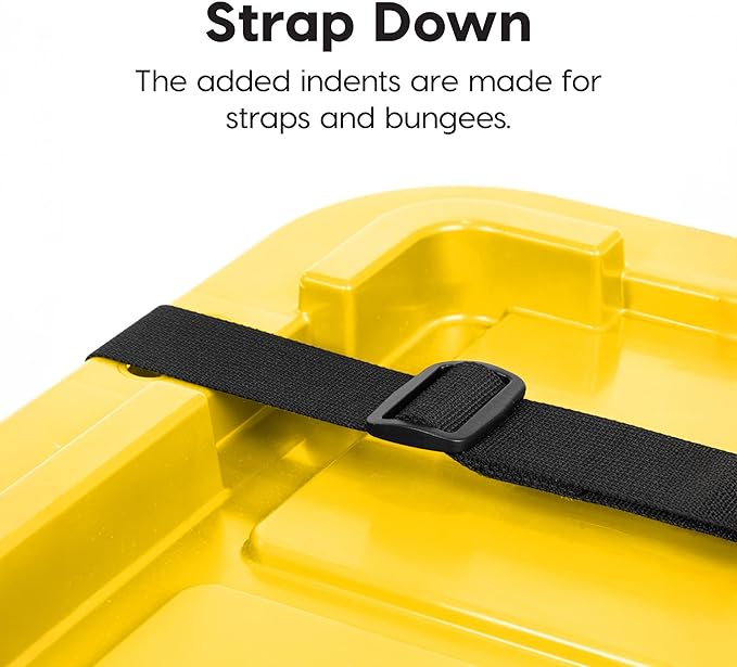 IRIS USA 8-Pack 27 Gallon Storage Bins with Lids |Made in USA| Heavy Duty Plastic Tote Containers for Truckbed Tool Box Organization, Large - Black/Yellow