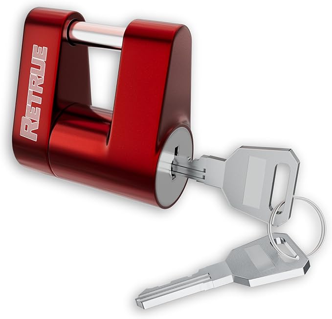 RETRUE Trailer Tongue Coupler Lock, Trailer Hitch Lock,Dia 1/4 Inch, 3/4 Inch Span for Tow Boat RV Truck Car's Coupler, Red