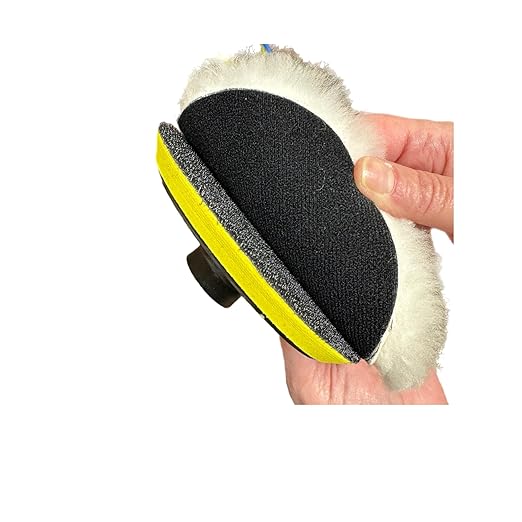 Lambswool Polishing Pads Sheepskin Buffing Pads, 7 Piece Set. Includes 5 Lambs Wool Cutting Pads with Hook, 1 Backing Plate and 1 Drill Attachment - Wool Buffs (4 Inch)