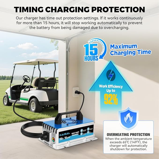 36 Volt 18A Golf Cart Battery Charger for EZGO Marathon Golf Carts IP67 Waterproof 36V EZGO Golf Cart Charger with Anderson SB-50 Plug, Trickle Charge, 5-7H Full Charge,16FT Cord for Lead Acid Battery