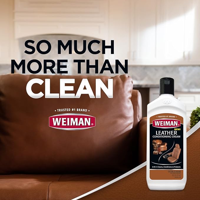 Weiman 3 in 1 Deep Leather Conditioner Cream (2 Pack) - Restores Leather Surfaces - Use on Leather Furniture, Car Seats, Shoes, Bags, Jackets, Saddles