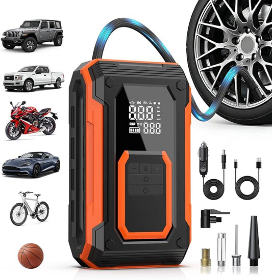ZSX Tire Inflator Portable Air Compressor, 150PSI Cordless Air Pump for Car Tires, Dual Power - Battery & 12V DC, Portable Air Pump With Memory Function for Car, Motorcycle, Bike, Ball, etc