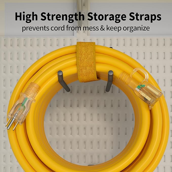 POWGRN 15 ft 12/3 Outdoor Extension Cord Waterproof Heavy Duty with Lighted Indicator End 12 Gauge 3 Prong, Flexible Cold-Resistant Long Power Cord Outside, 15Amp 1875W SJTW Yellow ETL Listed