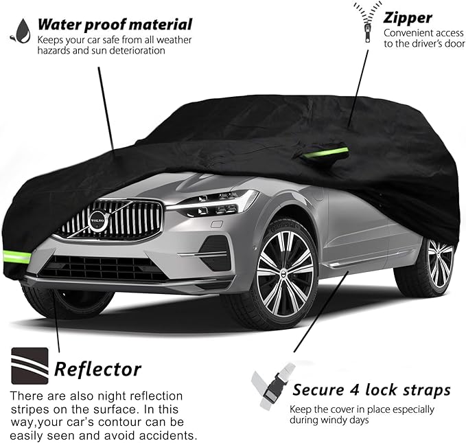 YIXIN Waterproof Car Cover for 2008-2026 Volvo XC60 Car Cover Custom Fit 100% Waterproof Windproof & Single Door Zipper Bands for Snow Rain Dust Hail Protection (XC60)