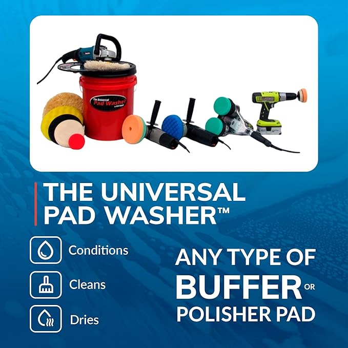 GRIT GUARD Universal Pad Washer Kit - Polishing Pad Cleaner Compatible with Dual Action Rotary and Orbital Polisher Foam, Wool, Microfiber, Felt Disc