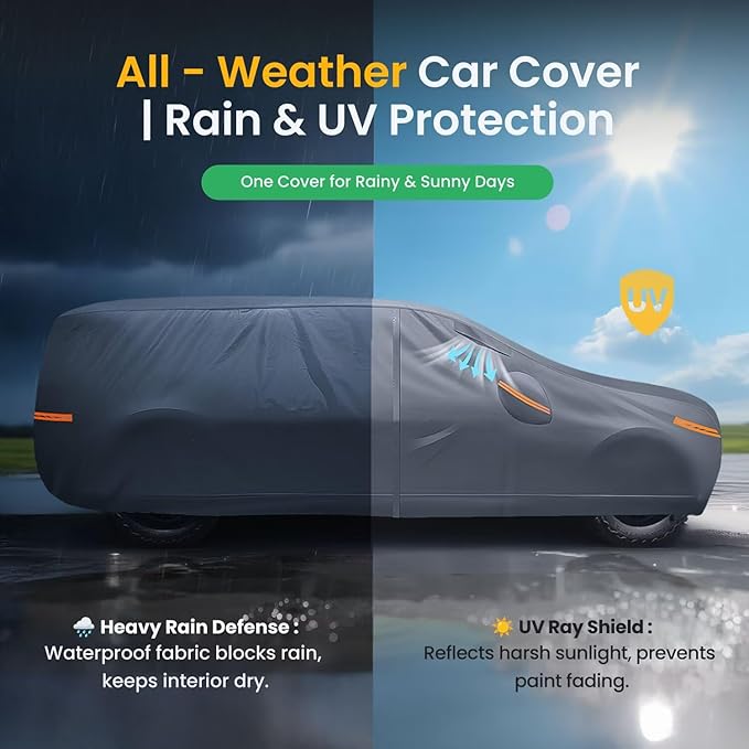 2026 Upgrade Multi-Layer Large SUV Car Cover Waterproof All Weather Heavy Duty, Universal Fit Cadillac Escalade ESV, Chevy Suburban, Ford Expedition Max, GMC Suburban, Lincoln Navigator LWB etc.