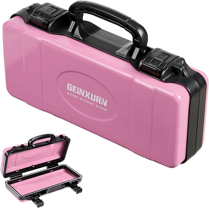 Geinxurn 11”Pink Tools Box, Portable Steel Heavy-duty Tool Case with Safety Latch and Handle for Tools Storage and Organizers, Home DIY