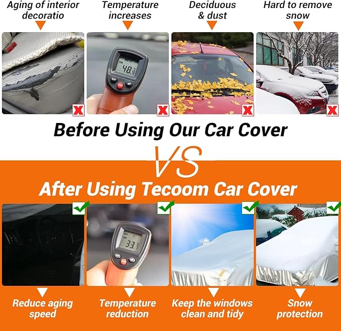 Tecoom Waterproof SUV Car Cover, Fleece Lined Outdoor Winter Cover with Zipper Door & Lock, Wind Snow Sun UV All Weather Protection, Fit for SUV (216"–230")