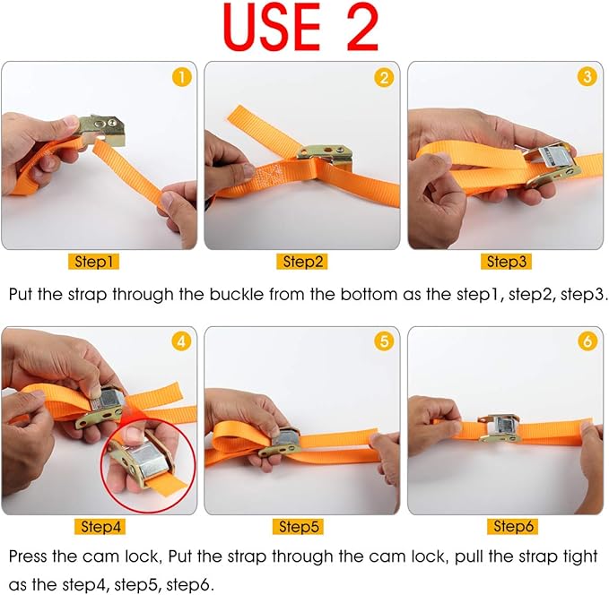 Tie-Down Cam Straps, JCHL Ratchet Tie Down Strap 1" x20' Lashing Strap Cargo Tie Down Strap Polyester Webbing Coated S-Hooks Cambuckle Metal Buckles 1000lbs Capacity Securing Straps (Pack of 4)