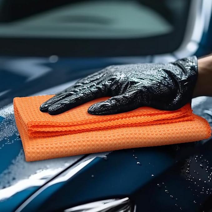 12 Pcs Microfiber Waffle Weave Towels Cleaning Cloths 16 x 16 Inch Car Wash Towel Microfiber Drying Cloth Absorbent Lint Free Rags for Glass Car Cleaning Detailing Window Household Kitchen Auto Orange