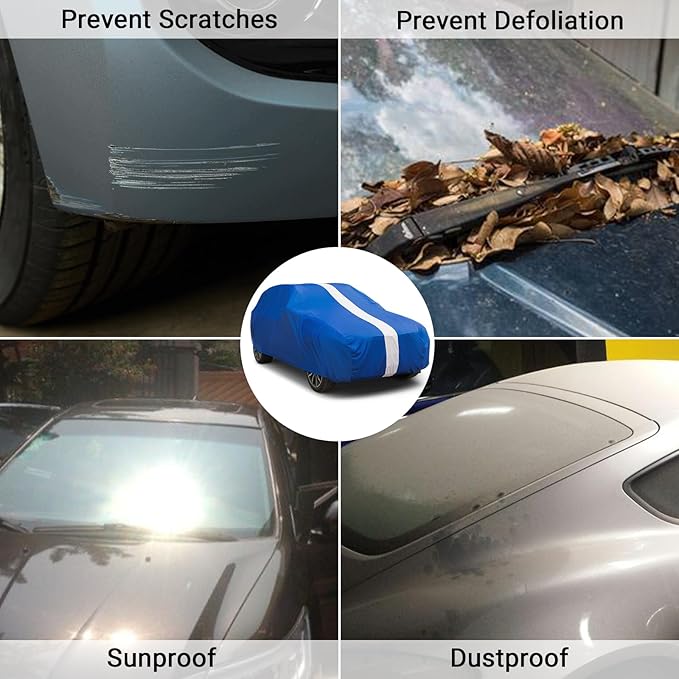 Favoto Indoor Car Cover Soft Stretch Dustproof SUV Cover for Automobiles Universal Fit 188-198 Inch Full Car Cover Breathable with Storage Bag Inside Protection Auto Vehicle Cover (Blue-Upgraded)