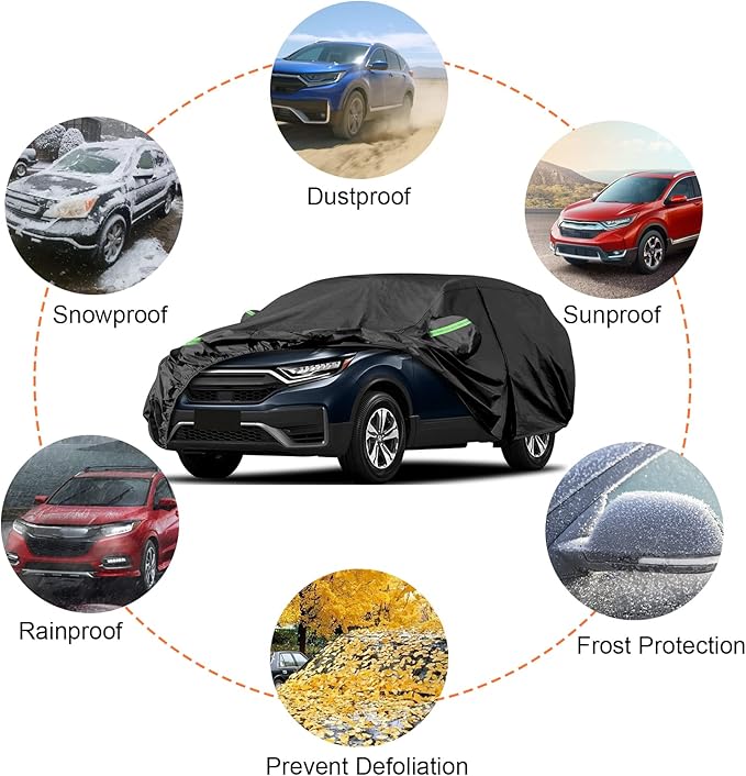 Waterproof Car Cover Compatible with 2002-2025 Honda CR-V, Black Car Cover with Inner Cotton & Safety Lock for Snow Rain Dust Hail Sun Protection
