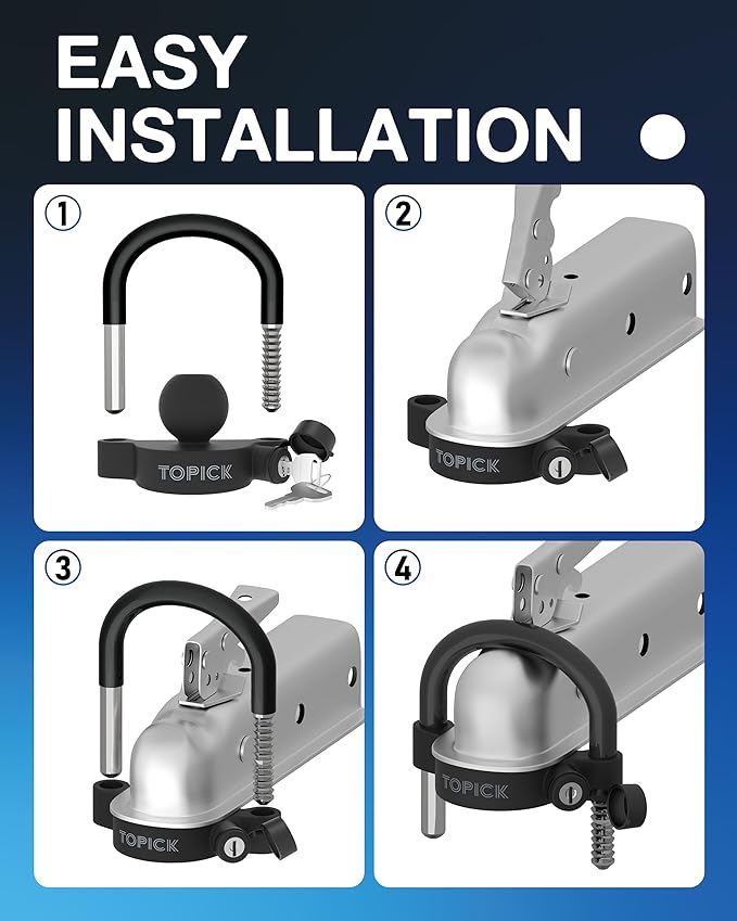 TOPICK Keyed Alike Trailer Coupler Lock Set, Trailer Lock Kit Include Universal Trailer Hitch Lock & Coupler Latch Lock, Heavy-Duty Anti-Theft Protection for 1-7/8", 2", 2-5/16" Couplers, All Black
