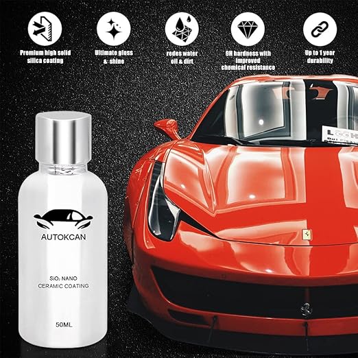 10H Nano Ceramic Coating for Cars, 50ML High Gloss Anti-Scratch SiO2 Ceramic Car Coating Kit, Plastic, Glass, Wheel Polishing, Hydrophobic, Long Lasting Protection