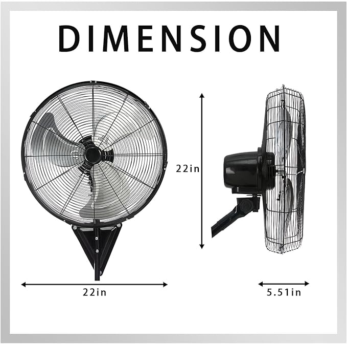 Bestronair 2 Pack Wall Mount Fan, High Velocity 3 Speed Fans Outdoor with Adjustable Tilting for Workshop, Garage, Patios, Industrial, Heavy Duty Oscillating Wall-Mounted Fan with 7100 CFM, Black