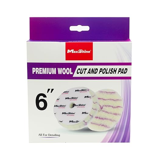 Maxshine 6" Premium Wool Cut & Polish Pad – 100% Natural Wool Cutting & Polishing Pad with Hook & Loop Backing – Professional Pad for Paint Correction, Heavy Defect Removal & High-Gloss Finishing