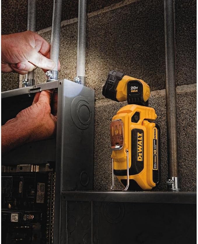 DEWALT 20V MAX LED Work Light Rechargeable, LED Flashlight, Magnetic Flashlight, Freestanding and Clip-On Light, 360 degree pivoting Head, Tool Only (DCL044)