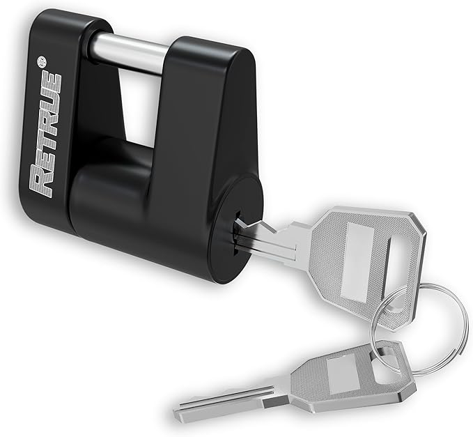 RETRUE Trailer Tongue Coupler Lock, Trailer Hitch Lock,Dia 1/4 Inch, 3/4 Inch Span for Tow Boat RV Truck Car's Coupler, Black