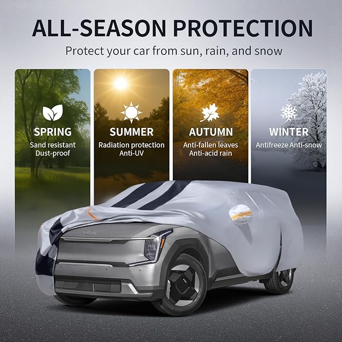 Multi-Layer Car Cover Custom Fit for Kia EV9 (EV)(2023-2026), 100% Waterproof All Weather for Automobiles, Gift with Towel, Heavy Duty Car Covers for Rain Sun UV Protection with Door Zipper