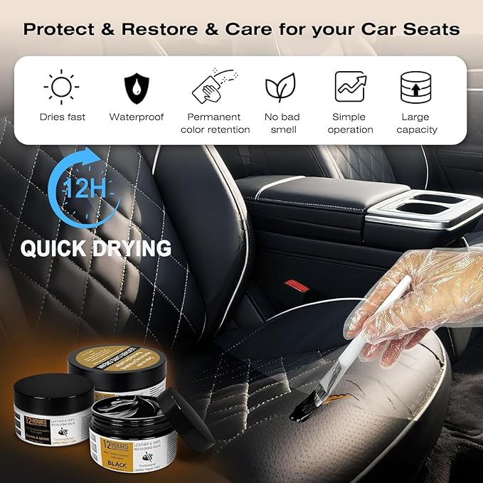 12H Quick-Dry Leather Repair Kit with 3.53Oz Red Leather Recoloring Balm, Filler & 4.23Oz Care Cream, 3-in-1 Vinyl Repair Set for Sofa, Car Seats, Jackets, Purses, Shoes, Faux Leather and More