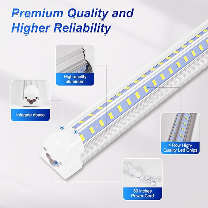 AQIQUUT 3FT Led Shop Light,3FT Lights 36W 6500K 5000LM Daylight,Led Shop Lights 110V Linkable Clear Cover Integrated V-Shape for Shop Garage Warehouse Workshop Commercial Bay Lighting(4-Pack)