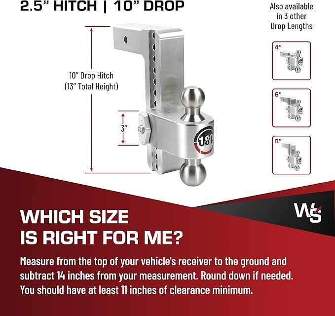 Weigh Safe Adjustable Trailer Hitch Ball Mount, 10" Adjustable Drop Hitch for 2.5" Receiver w/ 2 pc Keyed Alike Lock Set, Heavy Duty Aluminum Trailer Tow Hitch w/ Stainless Steel Tow Balls, 18,500 GTW