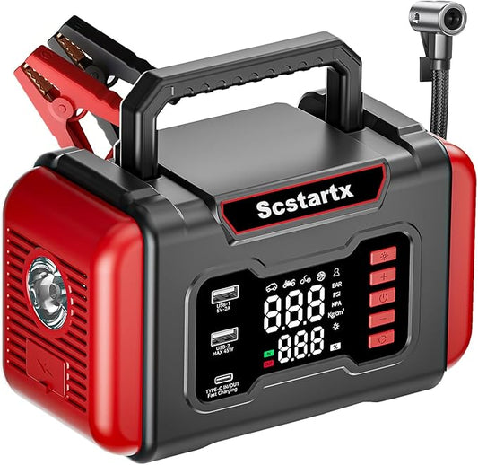 Portable Car Jump Starter Air Compressor, 4000A Peck 150 PSI Cordless Tire Inflator Battery Pump Rechargeable 12 Volt, Air Pump for Auto, Motorcycle, Bicycle, Balls with LED Light