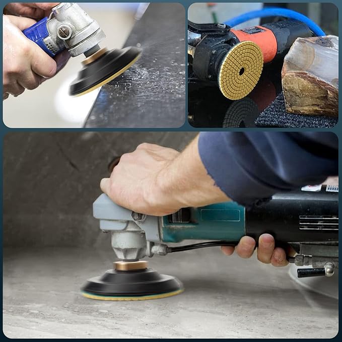 14 Pack 4 Inch Diamond Polishing Pads Kit with 2PCS 5/8’’-11 Backer Pad 12PCS Wet/Dry Polish Pad Set for Drill Grinder Polisher 50-8000 Grit Pads for Granite Marble Stone Concrete Countertop Quartz