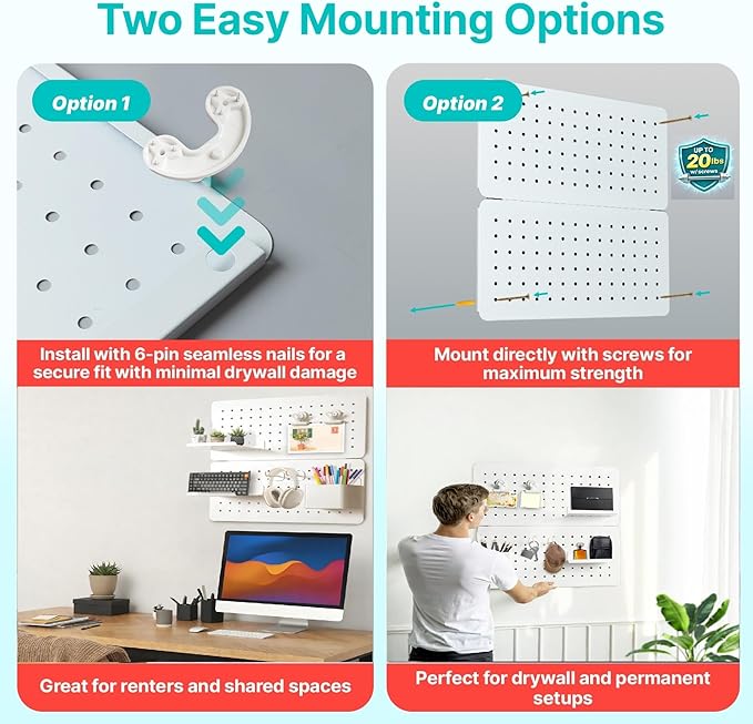Upgraded Metal Pegboard Wall Organizer Kit – Magnetic, Heavy-Duty Peg Board with Shelves, Hooks & Clips – Wall Mount Storage for Office, Kids, Makeup, Garage & Home, Craft Organizer