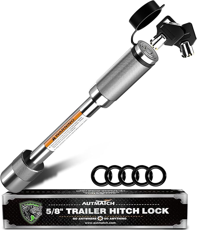 AUTMATCH Trailer Hitch Lock 5/8" - 3" Extra Long Span & Anti-Theft Hitch Locking Pin, Fits Class III IV 2" Receivers, Heavy Duty Towing Lock Pin for Jeep, Trailer, Truck, RV, Bike Rack, Boat, Silver