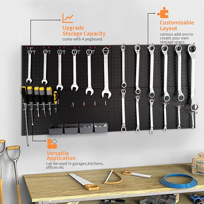 Peg Board for Wall 48x24 inch with 63 Pcs Hooks Accessories, Garage Storage Black Pegboard Wall Organizer, Metal Pegboard Panels with Hooks, Modular Mounted Control Peg Board Tool Organization