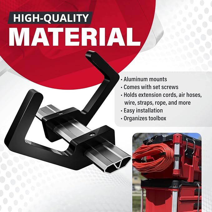 Packout Extension Cord Holder for Alpha Rail System Compatible with Milwaukee Packout Tool Box - Fits Packout Organizers - Perfect Packout Accessories Upgrade & Packout Mods Solution - Black