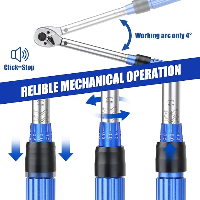 BULLTOOLS 3/8-Inch Drive Click Torque Wrench, Dual-Direction 72-Tooth Torque Wrench Set 7.4-44.3 FT.LB/10-60 Nm Dual Range Scales Torque Wrench for Bike, Motorcycle, Car Spark
