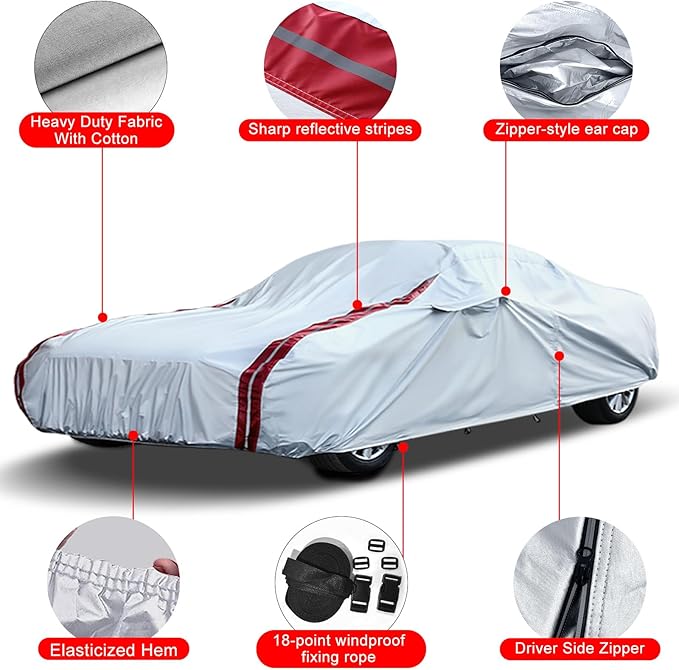 Waterproof Car Covers Replace for 1964-1978 Ford Mustang, 6 Layers All Weather Custom-fit Car Cover with Zipper Door & 18 Ponit Windproof Bands for Snow Rain Dust Hail Protection